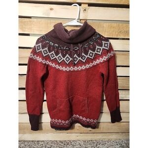 Vtg Eddie Bauer Fair Isle Funnel Cowl Neck Wool Mohair Pullover Fuzzy Sweater Sm